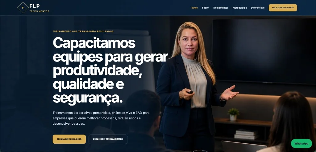 FLP Treinamentos website homepage on desktop
